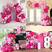 124pcs Mixed Color Latex Balloon Wreath Set, Vibrant Pink And Fuchsia, Stunning Rose Red Soft Latex, Easy DIY Assembly And Long-Lasting, Suitable For Wedding, Birthday, Shower, Christening, General Party Decoration - View 4