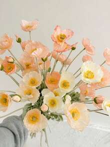 Artificial Silk Poppy Flower Bouquet, Plastic Floral Centerpiece Decoration For Wedding, Home, Kitchen, Garden, Party, Silk Poppy Flower With Stem, Wedding Party Table Centerpiece Decor - Champagne - View 2