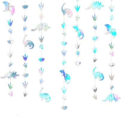 Đồ trang trí khủng long, dây trang trí tiệc sinh nhật chủ đề khủng long, dải ruy băng hình khủng long kỷ Jura với lá cây, phụ kiện trang trí tiệc, phông nền trần nhà.