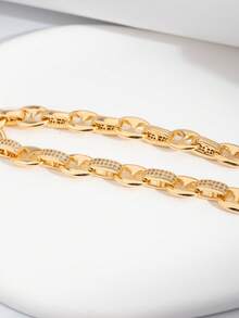 Bộ 1 vòng tay thiết kế dây xích sang trọng đính đá Cubic Zirconia, thích hợp cho nữ giới dự tiệc cưới và các sự kiện, không kèm hộp quà. - Vàng - Xem 6