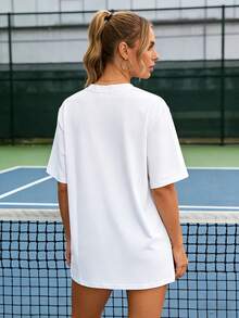 New Summer 2026 Collection, Locally Shipped Loose-Fit Graphic Tee, Short-Sleeve Breathable 100% Cotton, Casual Sports & Pilates Fitness Top - 白色 - 查看 2