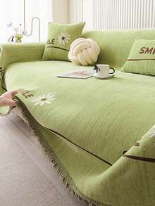 1pc Modern Minimalist Fresh Versatile Sofa Throw Blanket, Suitable For All Seasons, Machine Washable, Anti-Scratch Sofa Protector Cover For Single/Double/Three/Four Seater Sofas, Suitable For Living Room And Bedroom Decor - Green - View 7