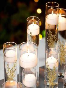 10/5pcs Rattan & Floating Candle Set, Imported Wax Plate Decor, Suitable For Wedding, Party, Holiday, Valentine's Day, Home Decoration - Lilin + Rumput Padi - View 3