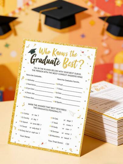 Bộ 12 thẻ trò chơi tốt nghiệp năm 2026, bao gồm trò chơi "Ai hiểu người tốt nghiệp nhất?", trò chơi dành cho khách mời dự tiệc tốt nghiệp, đồ dùng trang trí tiệc tốt nghiệp, đồ trang trí tốt nghiệp năm 2026, chúc mừng tốt nghiệp, chúc mừng sinh viên tốt nghiệp, các hoạt động vui chơi trong lễ tốt nghiệp, quà tặng tốt nghiệp năm 2026, trang trí bàn tiệc tốt nghiệp, đồ nhét túi quà tốt nghiệp, quà lưu niệm tiệc tốt nghiệp.