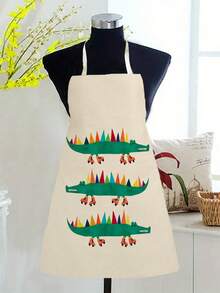 1件卡通恐龙图案单面印花围裙，男女通用成人围兜式围裙，带挂脖和系带，适用于家庭、厨房、烹饪，防水防污 - 彩色 - 查看 7