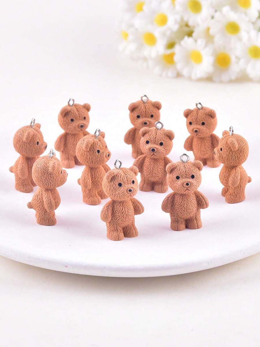 10 piezas Accesorios DIY de joyería con colgante de oso 3D de resina para pendientes y collares - Marrón - Ver 1