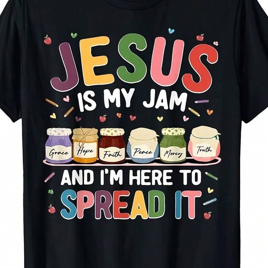 Jesus Is My Love I'm Here To Share The Christian Bible Unisex T-Shirt Men's And Women's 2026 Summer Short-Sleeve Printed T-Shirt , 180g Juneteenth, Artistic Print, Clean Design, Daily Wear, For Adults, Quick-Dry Performance - màu đen - Xem 1