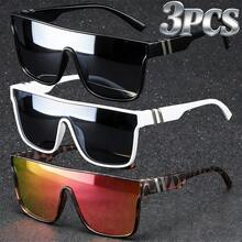 Set de 3 gafas de moda futurista con estampado de leopardo, adecuadas para vacaciones, viajes, conducción, ciclismo, deportes al aire libre, también una opción de regalo ideal para parejas, familia y amigos - Montura ligera de una sola pieza, múltiples patrones de color disponibles para un accesorio perfecto - Multicolor - Ver 2