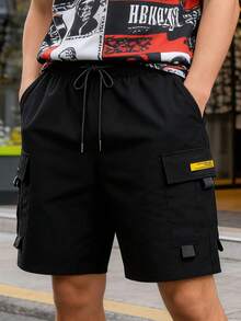 男士戶外運動工裝短褲，春夏休閒時尚短褲，柔軟舒適，適合戶外度假、健身，黑色 - 黑色 - 查看 2