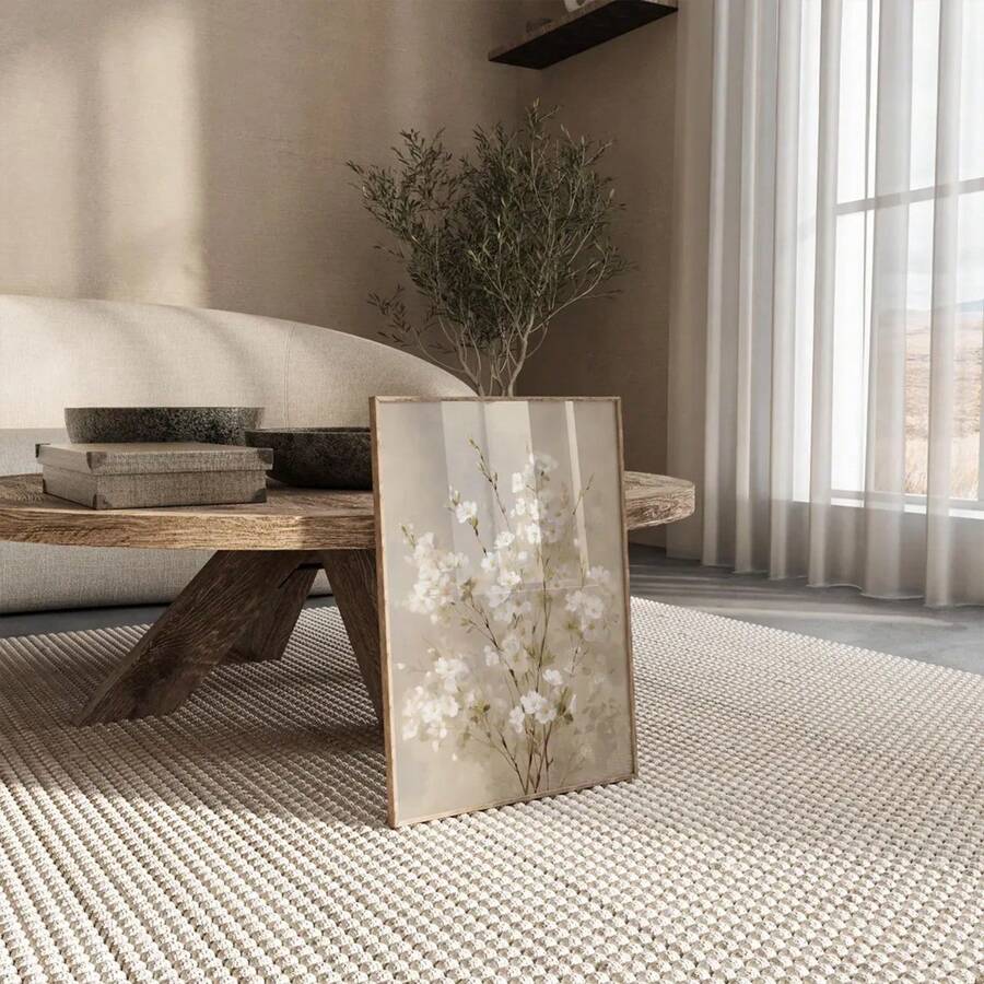 1pc Vintage White Floral Wall Art Print, Minimalist Beige Botanical Art, Neutral Cottagecore Farmhouse Botanical Poster Wall Home Decor, No Frame - Flower - View 1