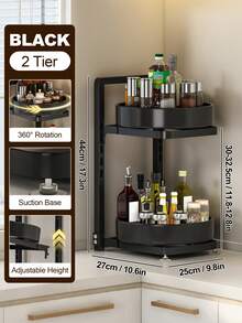 3 Layer Revolving Spice Rack Organizer, Black Spice Rack Organizer, Multipurpose Shelf Rack Space-Saving Seasoning Storage Stand For Kitchen Countertop, BBQ, Or Restaurant Storage Cabinet Organizer Shelf Stackable, Adjustable Spice Organization For Cabinets Under Sink Storage - Black - View 9