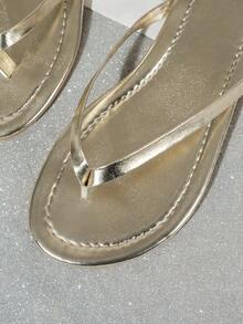 女士夏季人字拖鞋，防滑沙滩凉鞋，休闲平底拖鞋，ins风 - 金色 - 查看 6