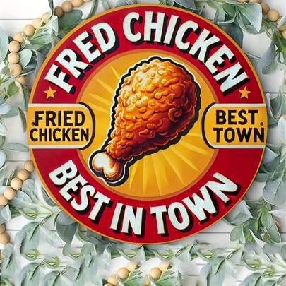 Vintage Fried Chicken Aluminum Sign - 8x8inch, Suitable For Home, Kitchen, Restaurant, Bedroom, Garden, Garage, Hotel, Office Decoration