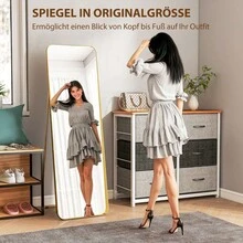Freestanding Tilting Mirror, Metal Frame, MDF, 160 X 50 Cm, Gold Color - 1PC - 查看 3