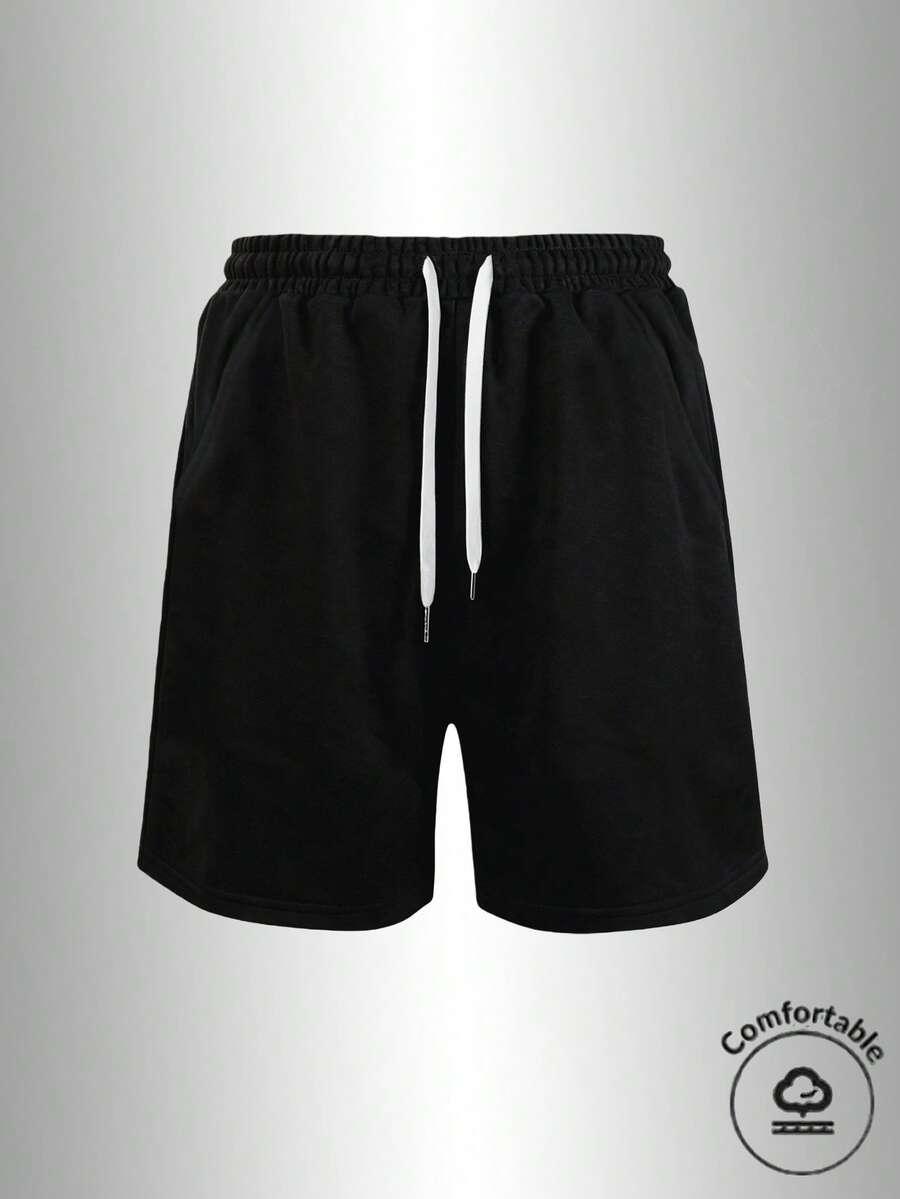 男士休闲户外短裤，夏季户外短裤，带口袋和可调节抽绳腰带，柔软舒适，是远足、健身和跑步的理想之选。开学季送给爸爸和男朋友的完美礼物。 - 黑色 - 查看 1