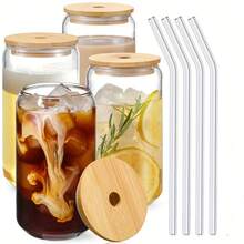 A Set Of Glass Cups, Each With A Capacity Of 550 Ml, Comes With A Lid And A Glass Straw, With One Designed To Resemble A 13.5 Oz And 18.2 Oz Beer Can.These Attractive And Reusable Cups Are Perfect For Enjoying Whiskey, Iced Coffee, Tea, Soda, And Cocktails. - 1 Item - View 8