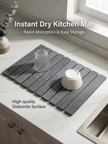 1 pieza Estera de secado rápido para platos, Almohadilla absorbente de gel de sílice, Estera de almacenamiento para encimera de cocina con absorción de agua, Rejilla enrollable para secar platos, Almohadilla antideslizante para el lado del fregadero - Multicolor - Ver 1