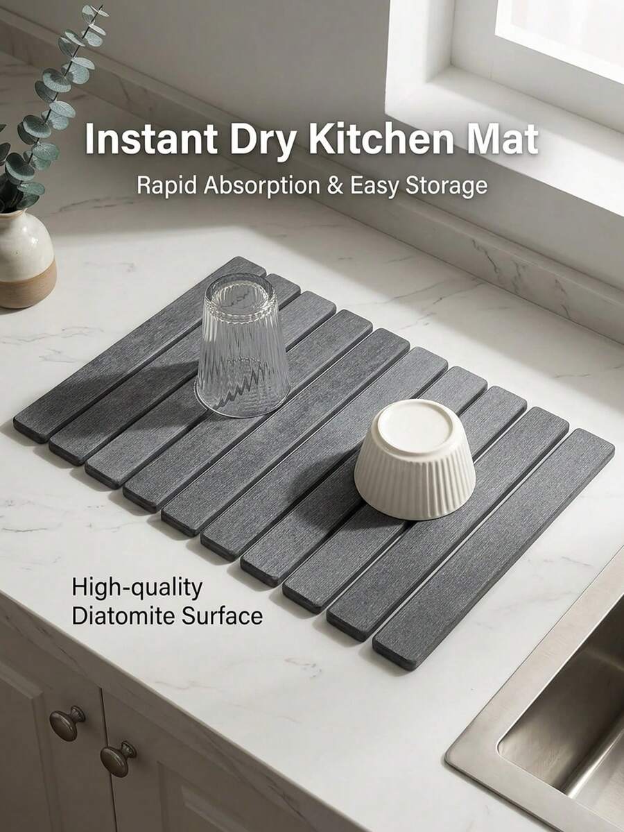 1 pieza Estera de secado rápido para platos, Almohadilla absorbente de gel de sílice, Estera de almacenamiento para encimera de cocina con absorción de agua, Rejilla enrollable para secar platos, Almohadilla antideslizante para el lado del fregadero - Multicolor - Ver 1