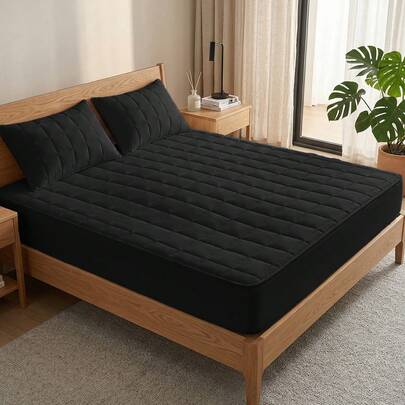 1pc Water Resistant Quilted Fitted Sheet, Skin-Friendly Mattress Protector - Leakproof, Fits 5.9-9 Inches Deep Mattress, Pillowcases Not Included, Dustproof, Fits Twin/Queen/King Mattresses ,Ideal Holiday Gift, Room Decor, Bedroom Decor, Machine Washable