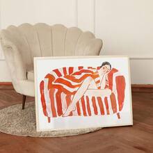 1pc, Canvas Wall Art, Framed Wall Art, Abstract Woman Relaxing On A Red And Orange Striped Sofa, Vibrant Home Decor Painting, Line Art, Art Deco Poster, Apartment Decor, Room Decor Aesthetics, Dopamine-Inducing Decor, Dorm Room Decor, Living Room Decor, Bathroom Decor, Kitchen Decor, Dining Room Decor, Bedroom Decor, Gift, Housewarming Gift, Office Decor - A - View 8