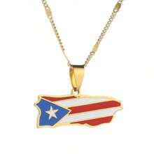 Puerto Rico Map Flag Pendant Necklaces Stainless Steel Gold/Steel Color Puerto Ricans Patriotic Jewelry - PR-pD - 查看 3