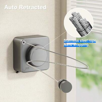 Retractable Clothesline Indoor, Non-Sagging Outdoor Clothes Line Retracting Heavy Duty Clothes Drying Laundry Line Wall Mounted Stainless Steel Line-15.1 Feets(Square-Gray)