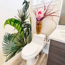 1pc Tropical Green Plant Wall Sticker, Leaf Combination, Self-Adhesive, Bathroom Wall Decor For Fresh And Natural Ambiance - Multicolor - View 1