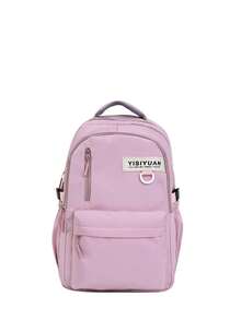 Matte Solid Color Fabric Label Backpack With Thick Cushioned Breathable Shoulder Straps, Multi-Compartment Layered Storage, Versatile - Multicolor - View 11
