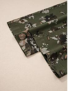 Vintage Floral Print Square Patch Pocket High Waist Wide-Leg Jeans - Green - View 9