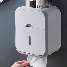 1 hộp đựng giấy vệ sinh chống thấm nước LuxeSpace, 1 hộp đựng khăn giấy bằng nhựa chống thấm nước gắn tường LuxeSpace kèm giá để đồ, hộp đựng giấy vệ sinh hình chữ nhật bóng loáng cho phòng tắm, không cần khoan. - Nhiều màu - Xem 12