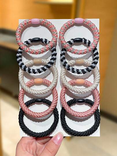 10pcs Multicolor Woven Hair Scrunchies, High Elasticity Hair Ties, Fashionable Versatile Design, Suitable For Various Hairstyles, Women Hair Accessories. Suitable For Casual, Shopping, Party, Date Wear. Holiday Accessories Ponytail Holders Hair Elastics Hair Rubber Bands Hair Rope Elastic Hair Tie