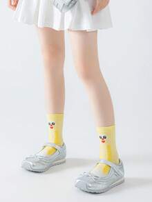 5双装女童卡通水果字母印花透气网眼中筒袜，清爽百搭可爱袜子，学生日常休闲穿着 - 彩色 - 查看 5