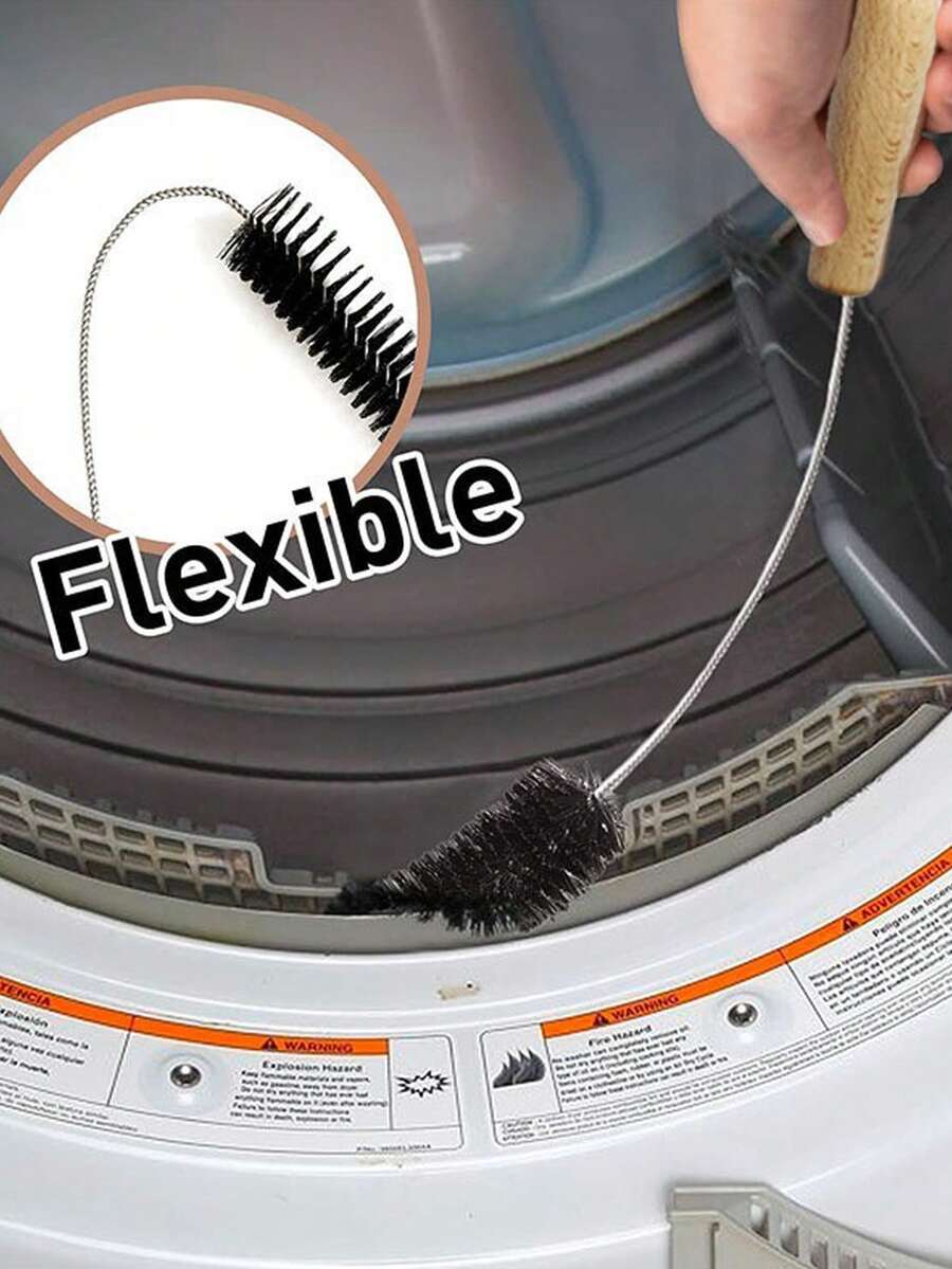 Ergonomic Handle Cleaning Brush - Heavy Duty Heat Resistant Cleaning Brush, Washing Machine Drum Brush, Dryer Vent Brush, Multi-Purpose Crevice Brush, Flexible Long Handle Duster, Washing Machine & Dryer Cleaning Brush With Wooden Handle