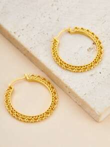 1Pair Exquisite Elegant Golden Love Shape Earrings For Women Fashion Retro Versatile Daily Wear & Parties Ear Jewelry Accessories - Earring - View 4