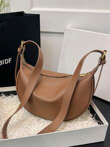 New Fashion Women's Solid Color Minimalist Shoulder Bag, PU Material, Suitable For Dates, Shopping, Versatile And Exquisite - Brown - View 7