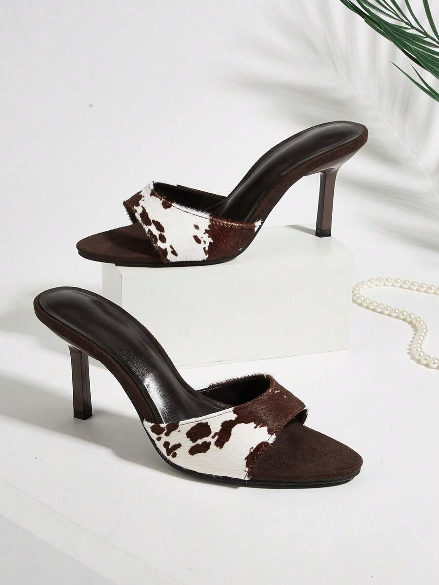 Buckle Party Party Banquet Sexy Brown Cow Print Open Toe Faux Silk Polka Dot Peep Toe Stiletto High Heel Sandals,Spring Summer Outfits - Multicolor - View 1
