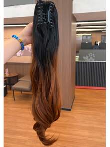 WIGGAGA 30英寸自然波浪合成假发马尾辫，耐热，适合夏季度假和情人节佩戴，女士款 - 漸層棕色 - 查看 11