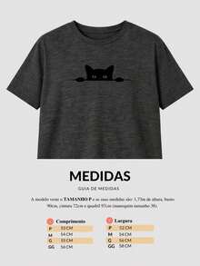 Women's T-Shirt 100% Cotton Minimalist Kitten Print – Basic Premium Comfortable Casual - 混合 - 查看 4