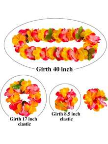 4 pièces Ensemble de colliers de fleurs hawaïens : colliers de fleurs artificielles vibrantes parfaits pour les fêtes à thème hawaïen, les fêtes de plage/piscine, les vacances tropicales et les fêtes d'anniversaire - comprend 1 collier + 1 serre-tête + 2 bracelets. - Multicolore - Voir 4