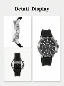 Fossil 男士石英硅胶三针手表，不锈钢表壳/玻璃表盘 BQ2711 - 黑色 - 查看 7