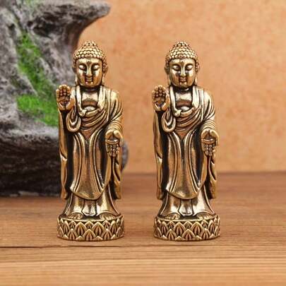 1 tượng Phật nhỏ bằng đồng thau cổ điển, vật trang trí được chế tác tinh xảo, thích hợp để trang trí nhà cửa, bàn làm việc, sân vườn và xe hơi.