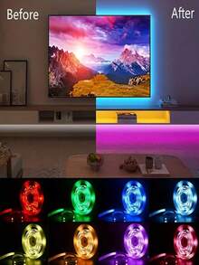 RGB LED灯带，电视背光灯，配备24键遥控器和无线控制功能，适用于游戏、卧室、派对、厨房、客厅、庆典、家居、圣诞节、天花板、墙壁、室内外装饰、派对用品、家居装饰、圣诞礼物、毕业礼物、生日礼物、万圣节装饰、派对氛围照明。 - 彩色光 - 查看 9