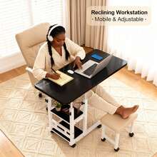 Office Computer Desk, Foldable Mobile Desk With Adjustable Height, Wheels And Storage Drawers - Space-Saving Bed/Sofa Computer Desk, Sturdy Small Work Table, 3-Tier Metal Desk, Suitable For Bedrooms, Living Rooms, Offices, Etc., Space-Saving Desk, Modern Office Desk, Height-Adjustable Table, Multi-Tier Office Desk. - Bàn máy tính ba tầng màu đen (mẫu cao cấp & bbbb) - Xem 2