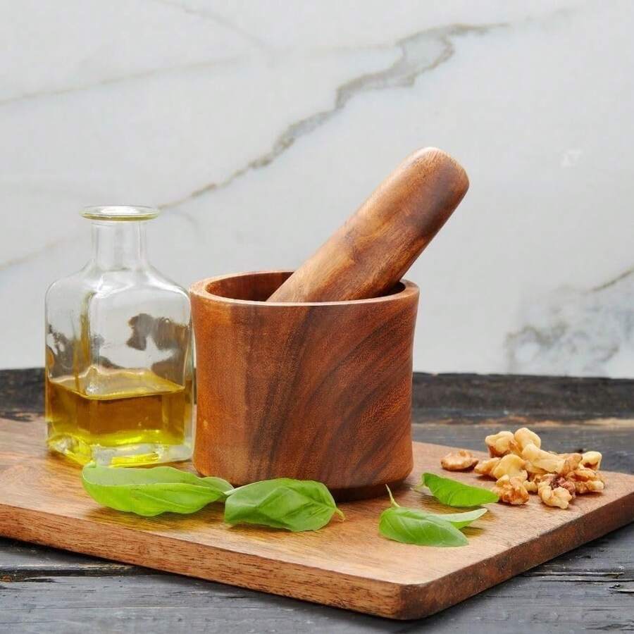 Small Mortar And Pestle Set, Acacia Wood, 4 Inch Wide, 4 Inch Tall - Brown - View 1