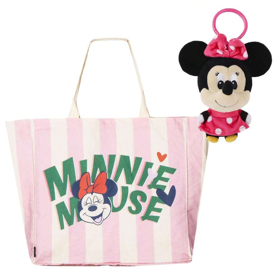 CERDÁ LIFE'S LITTLE MOMENTS Túi mua sắm cỡ lớn Disney Minnie Mouse + Móc khóa túi, Túi lớn chính hãng Disney, Phụ kiện dành cho người hâm mộ - trắng - Xem 1
