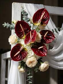 1/5/10 Pcs Artificial Anthurium Lily Flowers (Red), For Wedding, Office, Party, Hotel, Home Table Decor,Wedding,Flowers,Dried Flowers,Artificial Flowers,Home Decor,Flowers Artificial,Wedding Accessories,Artificial Flower,Wedding Decorations - Burgundy - View 3