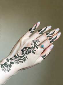 Hana Hand-Drawn Hollow Floral Tattoo Stencil - Sexy Floral Pattern, Suitable For Hands, DIY Painting, Ink, Reusable Mandala Design Template Stickers, Suitable For Women Body Party Makeup - Black - View 2