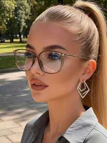 1PC Women's Plastic Metal Contrast Color Square Cat Eye Casual Daily Workplace, Personalized Street Style Glitter Shiny Youthful Flat Lens , Computer Glasses, Suitable For Back To School, Work, Street Style, Reading, Dating, Etc. - Cold Tea - View 6