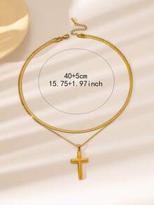 1pc Minimalist Fashionable Gold Cross Pendant Necklace, Stainless Steel Material, Unisex Casual Street Style - Gold - View 9