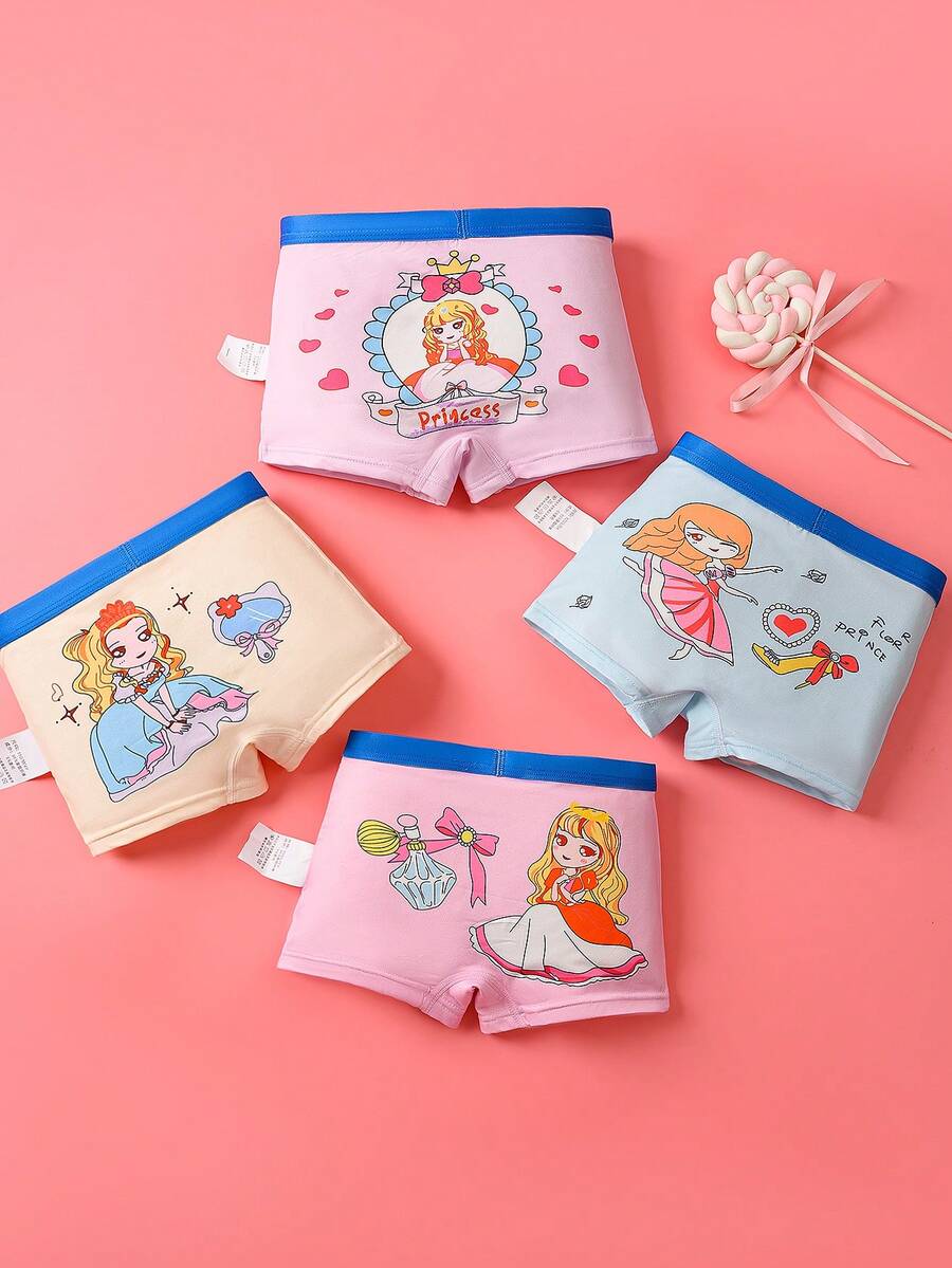 4pcs Girls Cute Printed Panties, Princess Pattern Comfortable Briefs, Suitable For All Seasons - Multicolor - View 1
